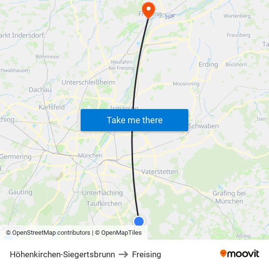 Höhenkirchen-Siegertsbrunn to Freising map