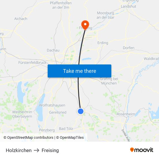 Holzkirchen to Freising map