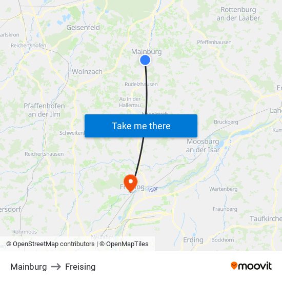Mainburg to Freising map