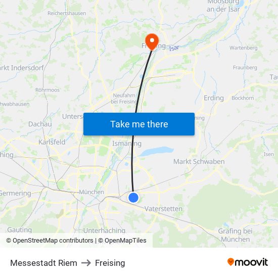 Messestadt Riem to Freising map