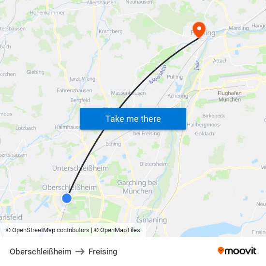 Oberschleißheim to Freising map