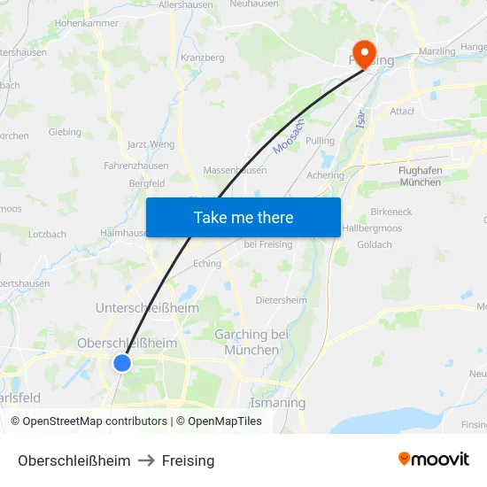 Oberschleißheim to Freising map