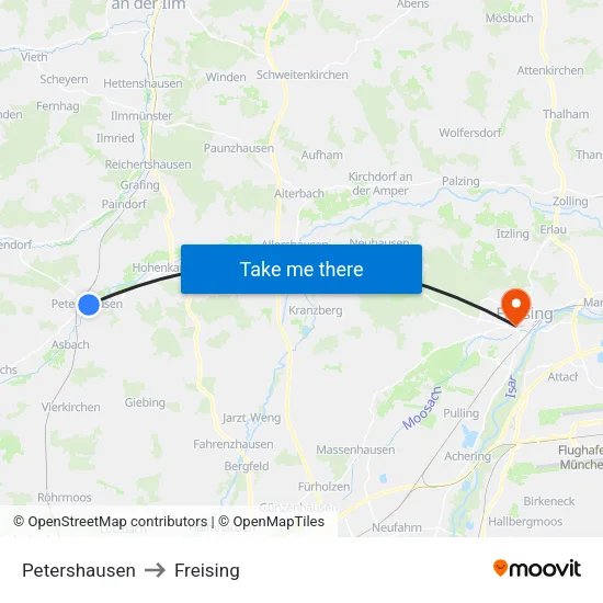 Petershausen to Freising map