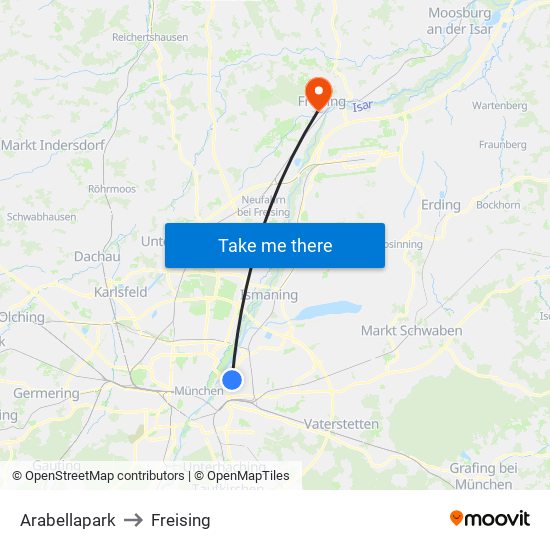 Arabellapark to Freising map