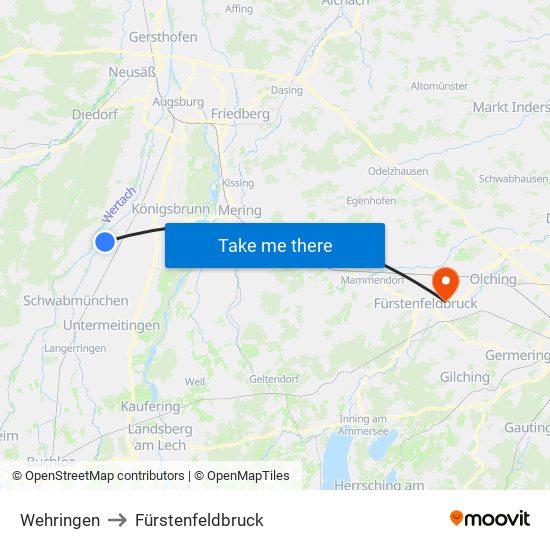 Wehringen to Fürstenfeldbruck map