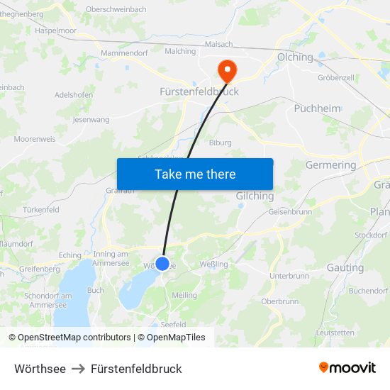 Wörthsee to Fürstenfeldbruck map