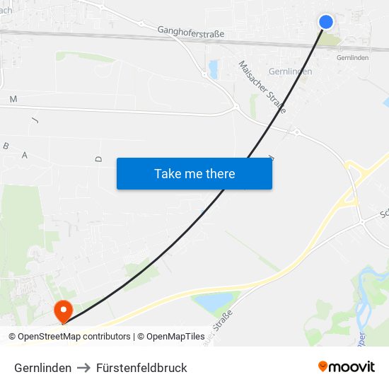 Gernlinden to Fürstenfeldbruck map