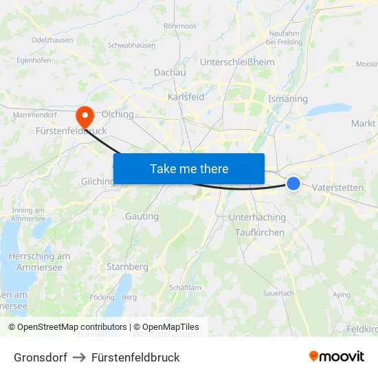 Gronsdorf to Fürstenfeldbruck map