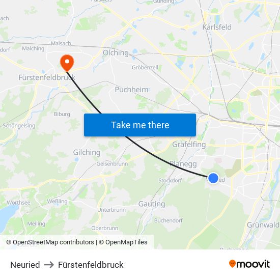 Neuried to Fürstenfeldbruck map