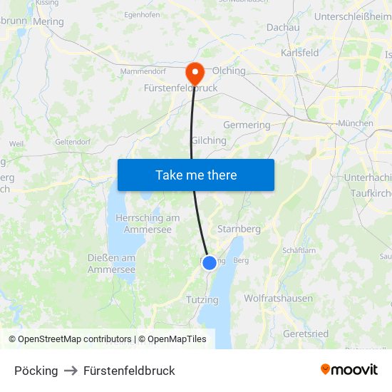 Pöcking to Fürstenfeldbruck map