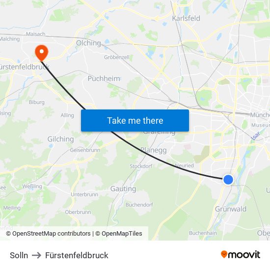 Solln to Fürstenfeldbruck map