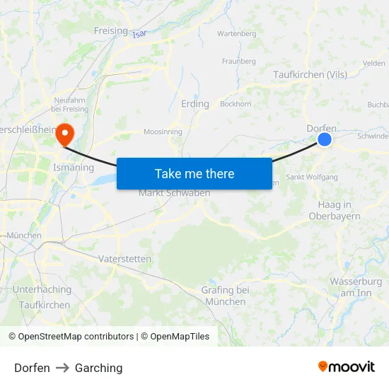 Dorfen to Garching map
