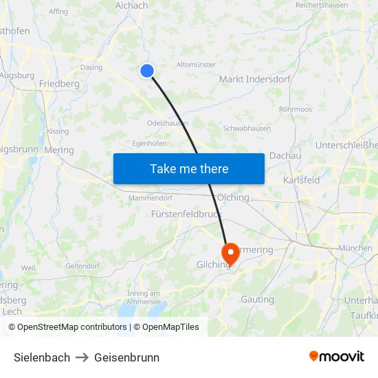 Sielenbach to Geisenbrunn map