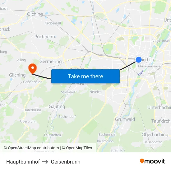 Hauptbahnhof to Geisenbrunn map