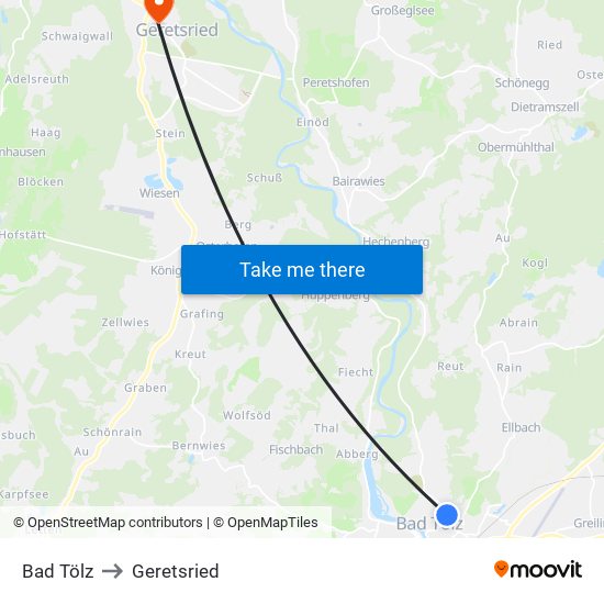 Bad Tölz to Geretsried map