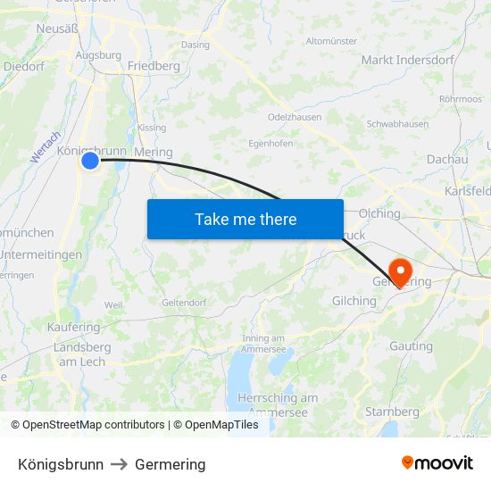 Königsbrunn to Germering map