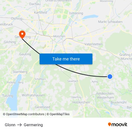 Glonn to Germering map