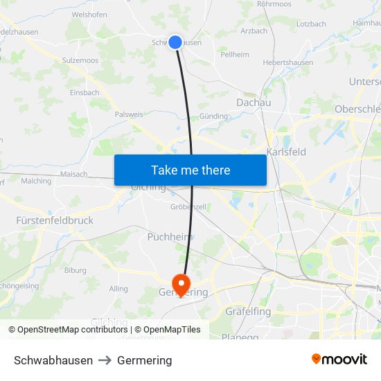 Schwabhausen to Germering map