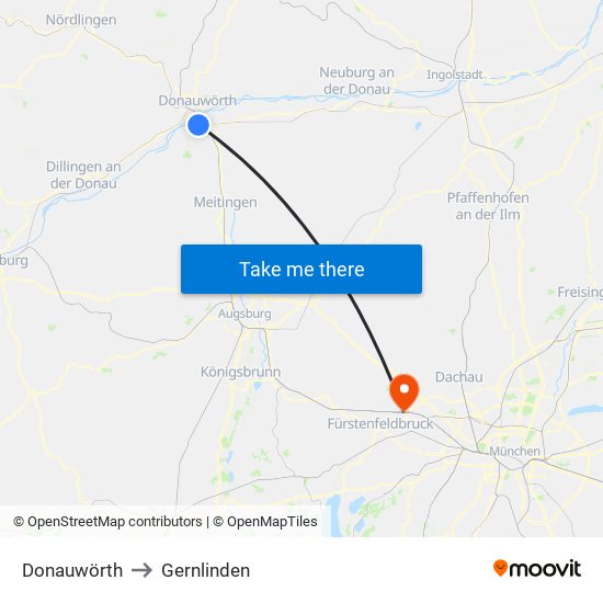 Donauwörth to Gernlinden map