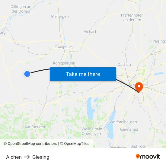 Aichen to Giesing map