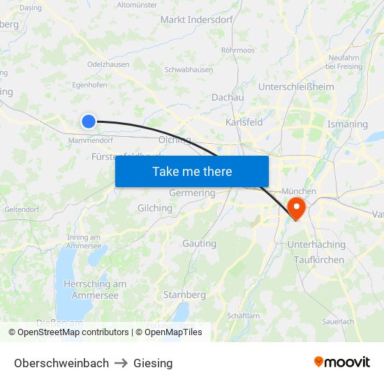 Oberschweinbach to Giesing map
