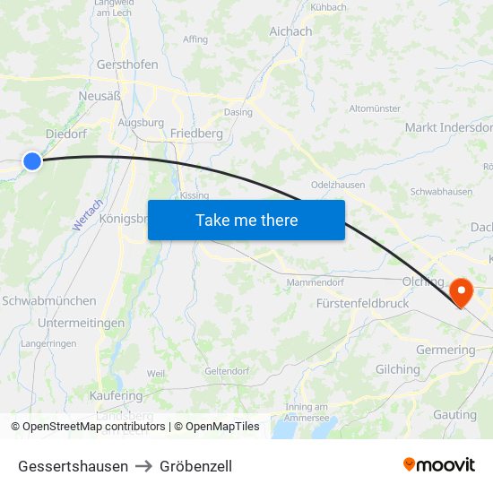 Gessertshausen to Gröbenzell map