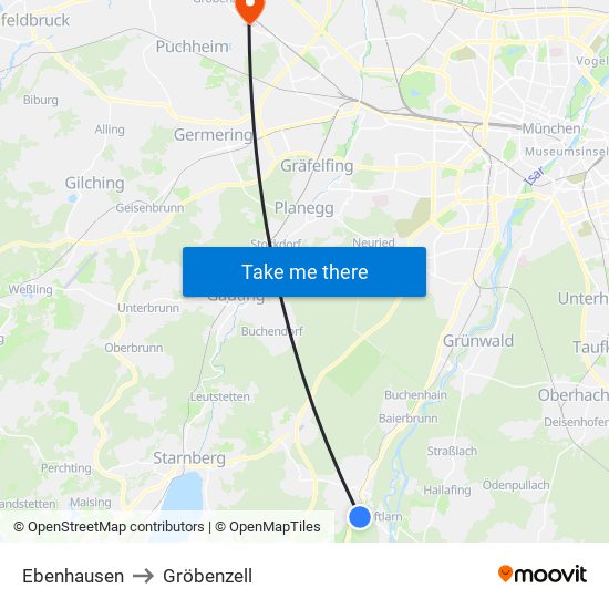 Ebenhausen to Gröbenzell map