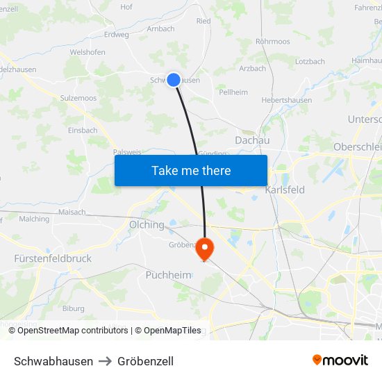 Schwabhausen to Gröbenzell map