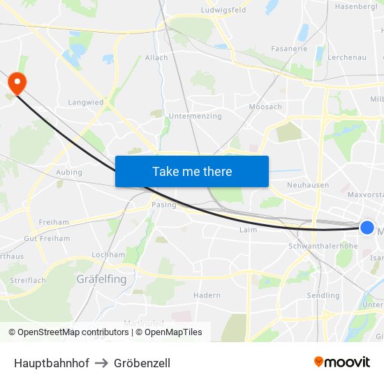 Hauptbahnhof to Gröbenzell map