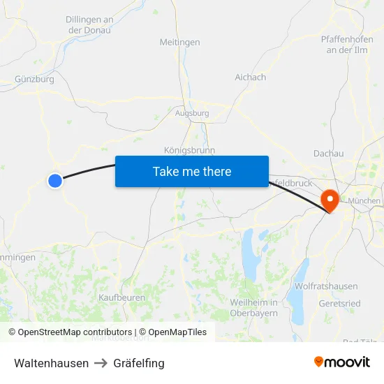 Waltenhausen to Gräfelfing map