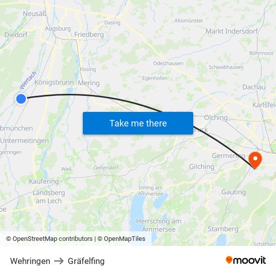 Wehringen to Gräfelfing map