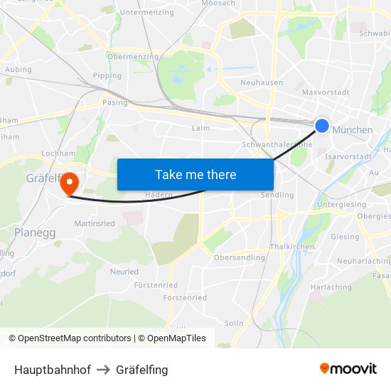 Hauptbahnhof to Gräfelfing map