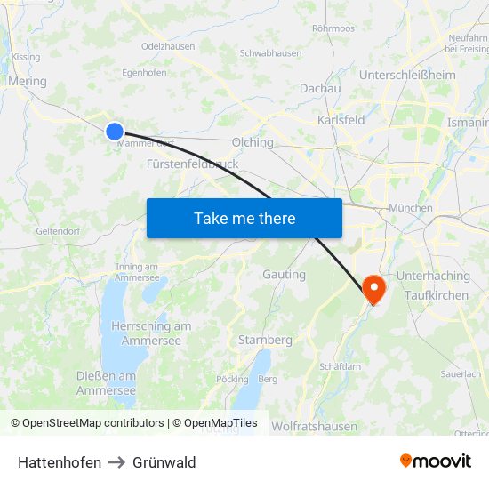 Hattenhofen to Grünwald map
