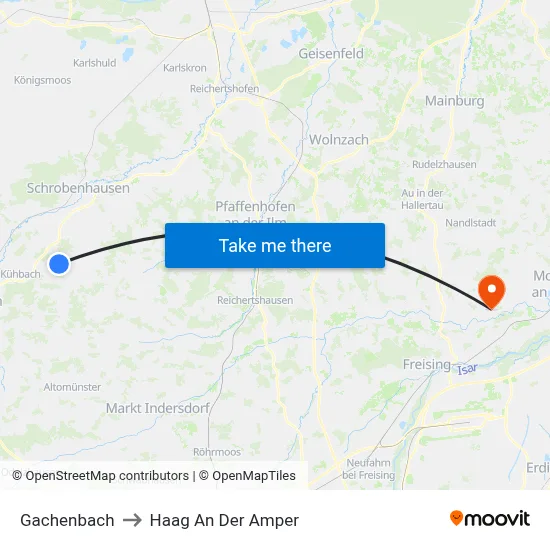 Gachenbach to Haag An Der Amper map