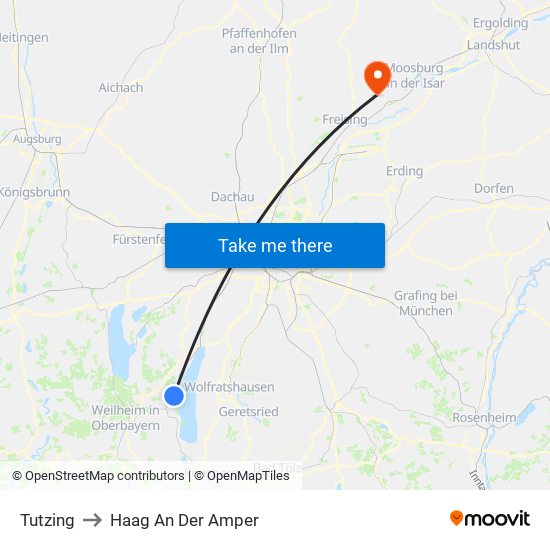 Tutzing to Haag An Der Amper map