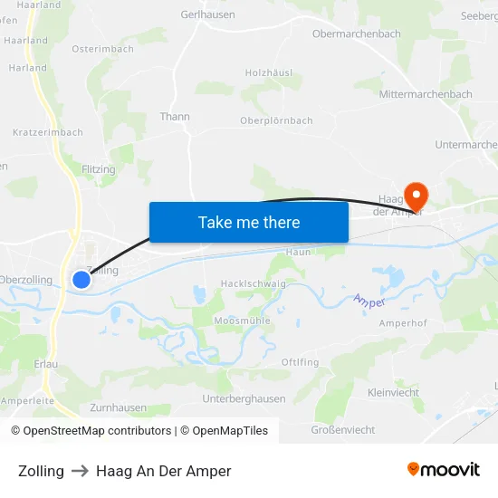 Zolling to Haag An Der Amper map