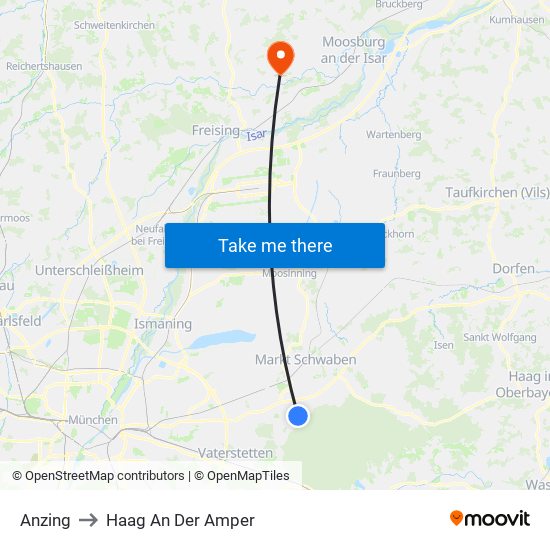 Anzing to Haag An Der Amper map