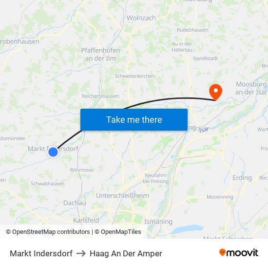 Markt Indersdorf to Haag An Der Amper map