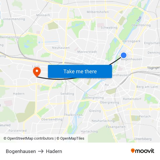 Bogenhausen to Hadern map