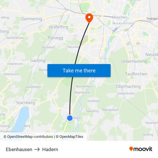 Ebenhausen to Hadern map