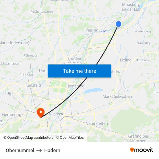 Oberhummel to Hadern map