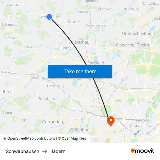 Schwabhausen to Hadern map