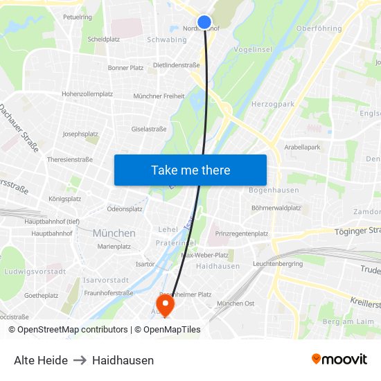 Alte Heide to Haidhausen map