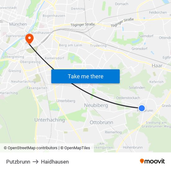 Putzbrunn to Haidhausen map