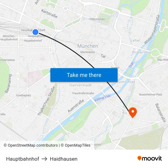 Hauptbahnhof to Haidhausen map