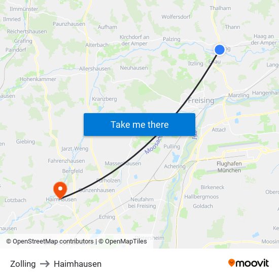 Zolling to Haimhausen map