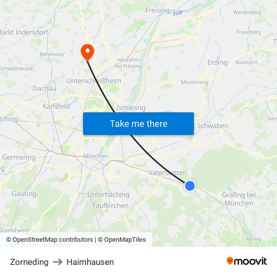 Zorneding to Haimhausen map