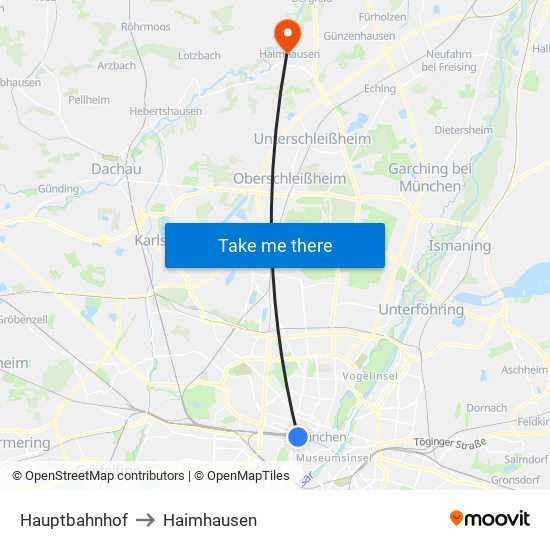 Hauptbahnhof to Haimhausen map