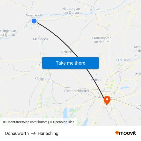 Donauwörth to Harlaching map