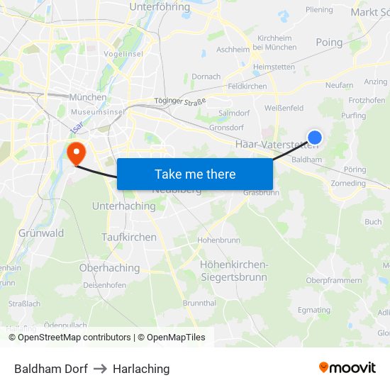 Baldham Dorf to Harlaching map